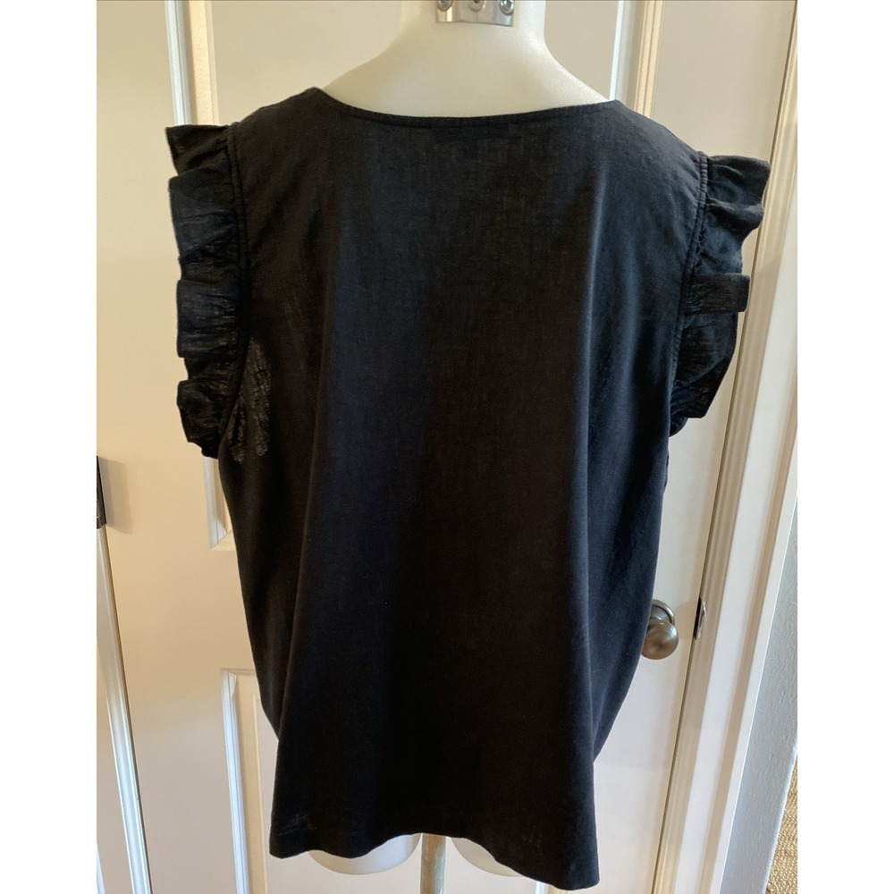MADEWELL Black Linen Blend Womens Size 16 Sleeveless Ruffled Button Cropped - Picture 5 of 10